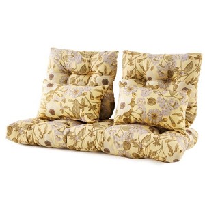 ARTPLAN Outdoor Cushions for Settee,Wicker Loveseat Cushions with Tie,Tufted Patio Cushions 2 U-Shaped Set of 5 Piece,L44xW19，Floral - 1 of 4
