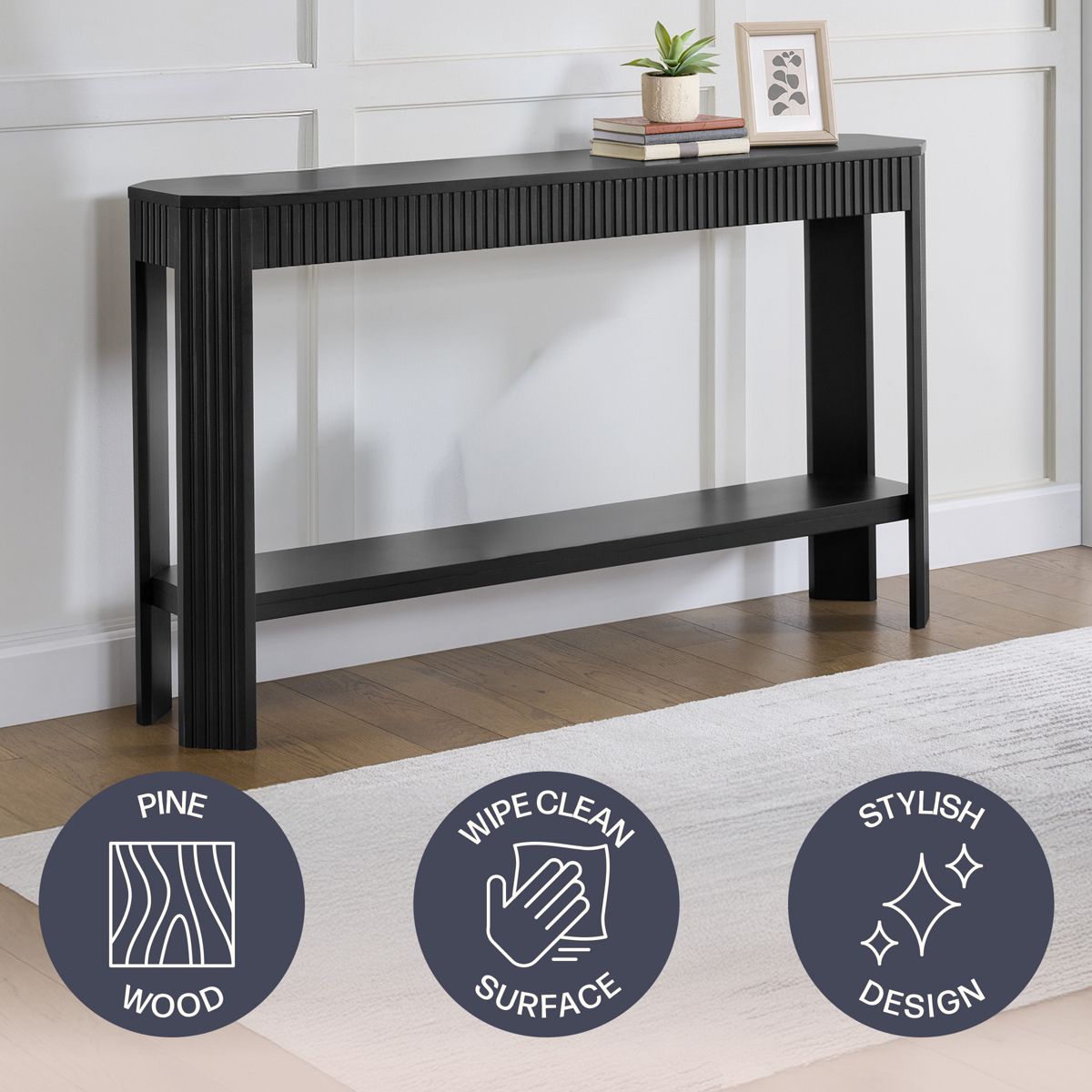Fluted Solid Wood Console Table 56 Inch - thumbnail 8
