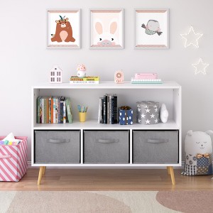 GlasFlength Decorative Storage Cabinets Farmhouse Modern Style，Ample Storage, Natural with Spaious Compartment, Multicolored, 35.43"*11.02"*23.62" - 1 of 4