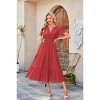 Womens Pleated Dress Cotton Tiered Breathable Dress for Summer Lightweight Short Sleeve V Neck Maxi Dresses Elastic Waist Boho Dress - 4 of 4
