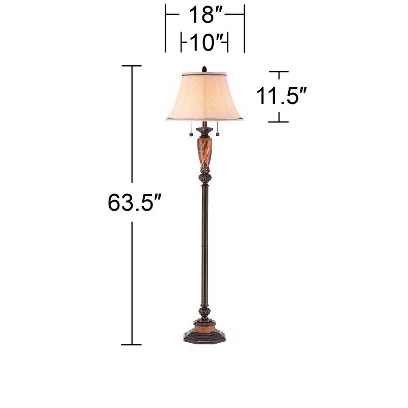 Kathy Ireland Sonnett Vintage Rustic Floor Lamp 63 1/2" Tall Bronze Metal Faux Marble Ivory Linen Bell Shade for Living Room Bedroom Office House Home, 4 of 10
