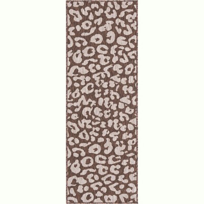 Brown and White Synthetic Outdoor Runner Rug