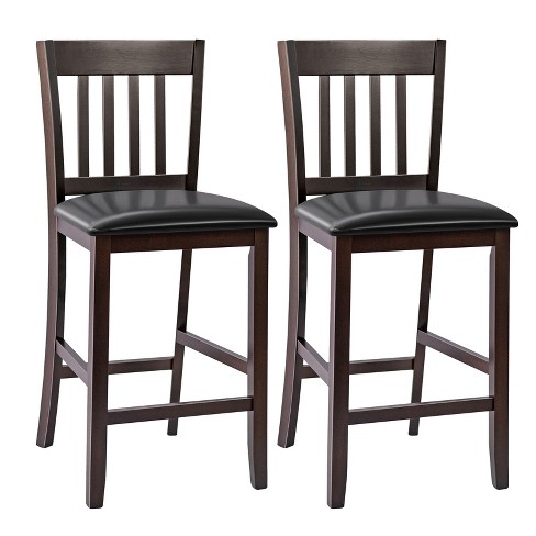 Tangkula Set of 2 Bar Stools Counter Height Pub Chairs w/ PU Leather Seat&Rubber Wood Legs - image 1 of 4