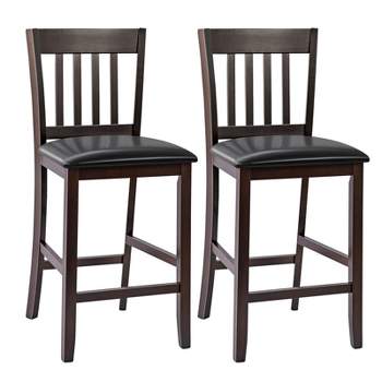 Tangkula Set of 2 Bar Stools Counter Height Pub Chairs w/ PU Leather Seat&Rubber Wood Legs