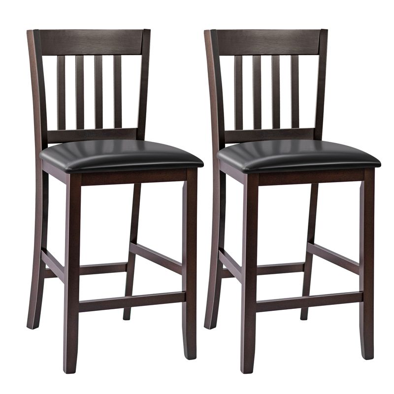 Tangkula Set of 2 Bar Stools Counter Height Pub Chairs w/ PU Leather Seat&Rubber Wood Legs, 1 of 9