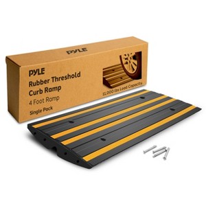 Pyle 4 ft. Rubber Curved Curb Ramp with Yellow Reflective Strip & Expansion Screws - Heavy Duty, Wear-Resistant - 1 of 4