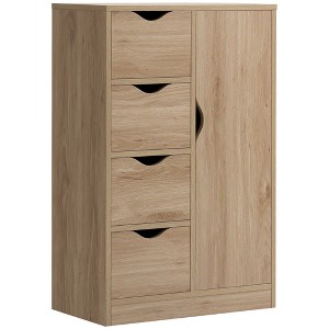Freestanding Storage Cabinet, Bathroom Floor Cabinet with 4 Drawers and Door - 1 of 4
