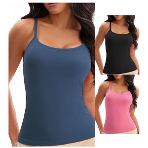 INSPIRE CHIC Women's 3-Pack Camisoles with Built-In Bras Basic Breathable Sleeveless Undershirts - 1 of 4