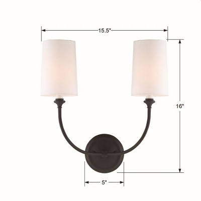 Sylvan Black Forged 2-Light Sconce with White Silk Shade