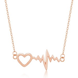 Bella Silver Sterling Silver Heartbeat with Heart Necklace - Rose Gold Plated - Rose - 16+2 Inch - 1 of 2