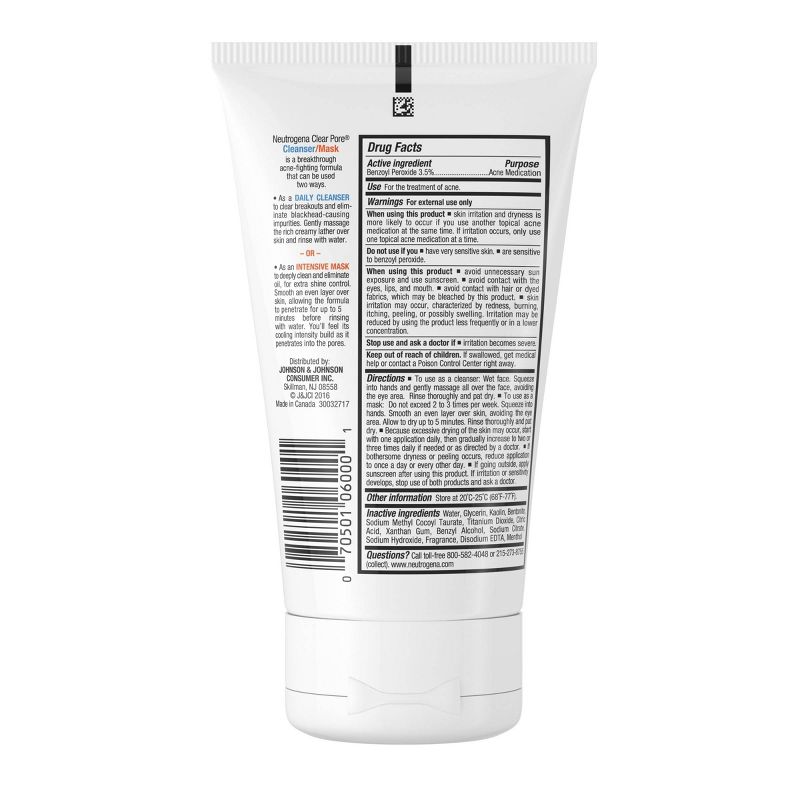 Neutrogena Clear Pore 2 in 1 Facial Cleanser/Face Mask with Kaolin &#38; Bentonite Clay - 4.2 fl oz, 3 of 13