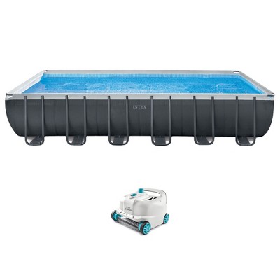 Intex 24' x 12' x 52" Rectangular Ultra XTR Frame Swimming Pool with Pump, Above Ground Pool Robot Vacuum Cleaner and 21-Feet Hose