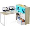 L Shaped Desk Office Desk with 3 Drawers & Power Outlets LED 55in Corner Gaming Computer Table with Adjustable Shelf Natural - 2 of 4