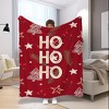 1-Pack Cozy Red Christmas Blanket with HO HO HO & Golden Lettering - Soft Flannel Bedspread, White & Golden Star Pattern. - 2 of 4