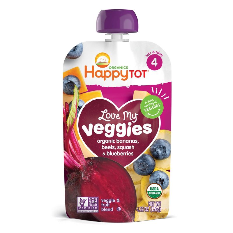 HappyTot Love My Veggies Organic Bananas Beets Squash & Blueberries Baby Food Pouch - (Select Count) , 1 of 6