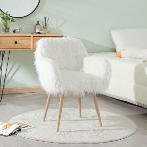 CAVINAS Faux Fur Accent Chair with Mid-Height Backrest and Metal Legs,Modern Upholstered Living Room Chairs,Reading Chairs for Living Room - 1 of 4