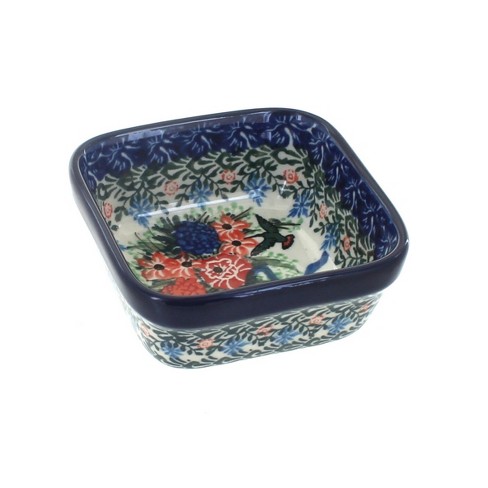 Blue Rose Polish Pottery Blush Bouquet Small Square Dish