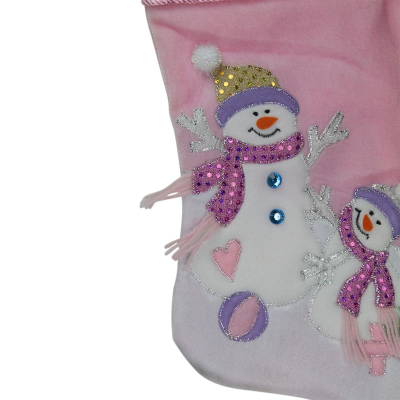 Northlight 21" Light Pink Baby's First Christmas Velveteen Snowmen Christmas Stocking, 3 of 4