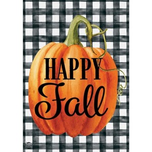 Happy Fall Pumpkin Burlap Garden Flag Checkered 18" x 12.5" Briarwood Lane - 1 of 4