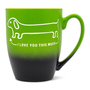 Elanze Designs Witty Pet Lover Coffee Cup Mug 12 Ounce Ceramic With Ombre Gradient Love You This Much Weiner Dog Green and Black - 1 of 4