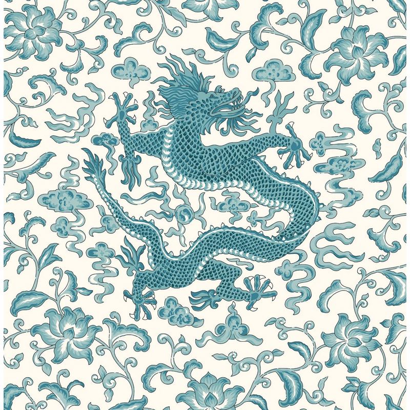 Brewster Peacock Chi&#39;en Dragon Scalamandre Self Adhesive Wallpaper, 1 of 8
