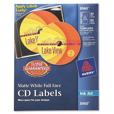 Avery Inkjet Full-Face CD Labels Matte White 40/Pack 8960