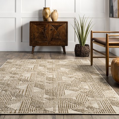 Diamond Weave Synthetic 4' x 6' Easy Care Area Rug in Beige