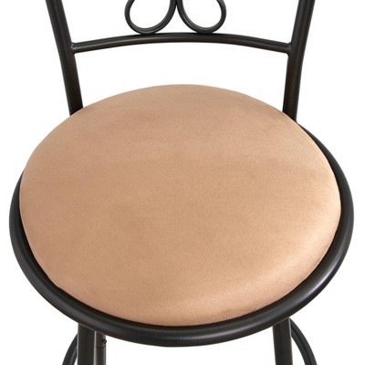 Adjustable Black Metal Swivel Barstools with Tan Microfiber Seats, Set of 3