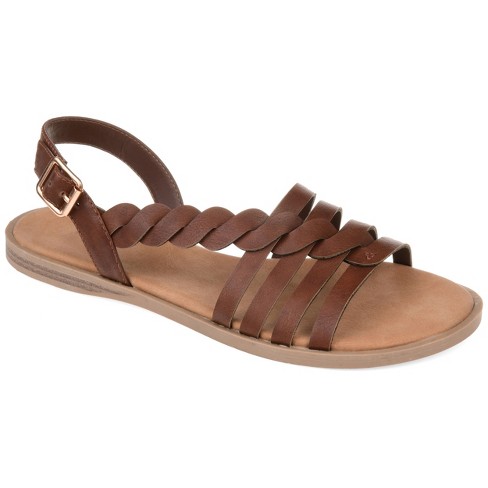 Journee Collection Womens Solay Ankle Strap Flat Sandals Brown 6 : Target