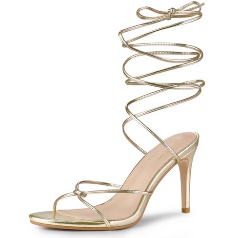 Holly Lace Up Strappy Heels - Gold