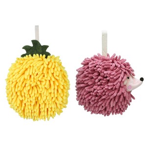 REGALWOVEN 2 Pcs Comfortable Soft Absorbent Chenille Ball Fuzzy Hand Towel for Home Decor - 1 of 4
