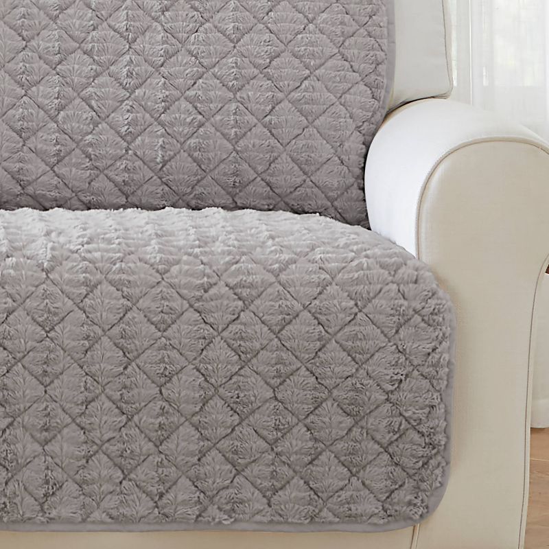 SureFit 68&#34;x75&#34; Alex Quilted Fur Furniture Protector Light Gray, 4 of 7
