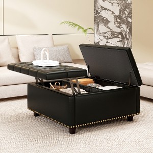 Lyngins Oversized Square Storage Ottoman Table, Mid-Century Modern PU Leather Ottoman with Storage, Large Foot Stool, Storage Bench for Living Room - 1 of 4
