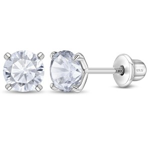 Girl's Modern Prong Solitaire Screw Back Sterling Silver Earrings - In Season Jewelry - 1 of 4