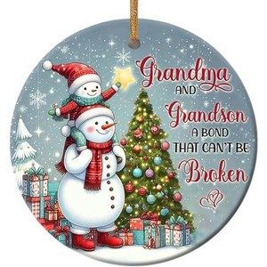 Lomsoe Christmas Ornament Snowman Ceramic Ornament Grandma and Grandson Ceramic Holiday Tree Decor Gift Christmas Tree Ornament Christmas Gift - 1 of 1