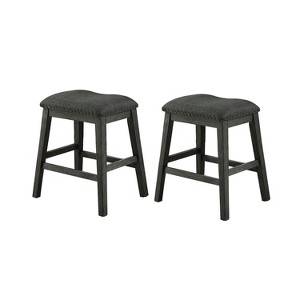 Simple Relax Set of 2 Linen-Fabric Padded Counter Height Stools in Dark Grey - 1 of 4