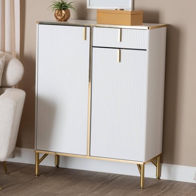 Lilac White Wood and Gold Metal 2-Door Shoe Cabinet
