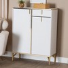Baxton Studio Lilac Wood and Metal 2 Door Shoe Cabinet White/Gold: Mirrored Trim, 16 Pairs Storage, Rounded Legs - 4 of 4