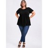 Women's Plus Size Eyelet Embroidery Crew Neck Ruffle Hem Cinched Waist Short Sleeve Babydoll Blouses - GRACE & GRANDEUR - 2 of 4