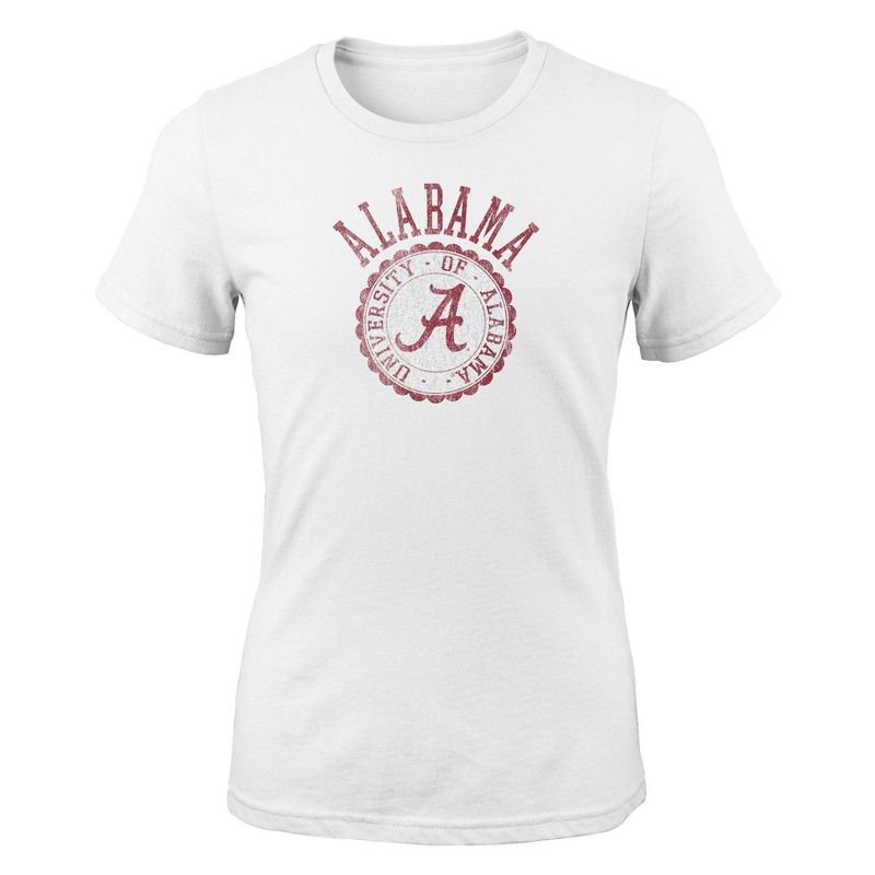 NCAA Alabama Crimson Tide Girls&#39; White Crew T-Shirt, 1 of 2