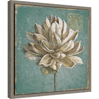 Turquoise and Beige Floral Canvas Print with Rustic Frame