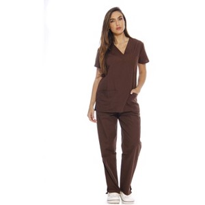 Just Love Women's Six Pocket Medical Scrubs Set (V-Neck with Cargo Pant) (Chocolate, Large) - 1 of 1