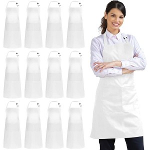 12-Pack Unisex Bib Aprons - Water-Resistant with 2 Pockets, Ideal for Restaurants, Events, and Team Use, Machine Washable - 1 of 4
