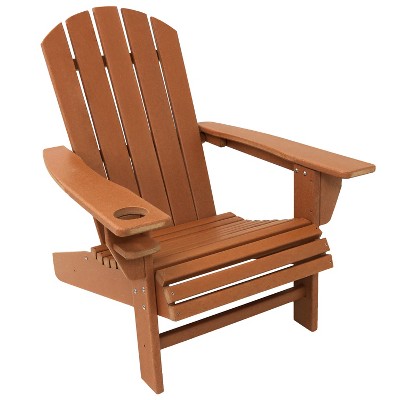 Sunnydaze Plastic All-Weather Heavy-Duty Outdoor Adirondack Patio Chair with Drink Holder, Brown