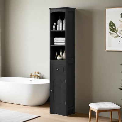 Tall Bathroom Cabinet, Freestanding Storage Cabinet with Drawer, MDF Board, Adjustable Shelf - Leovsnove