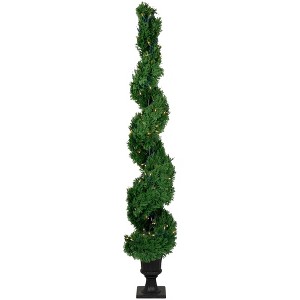 Northlight Real Touch™ Pre-Lit Artificial Cedar Spiral Topiary Tree, Clear Lights - 5.5' - 1 of 4