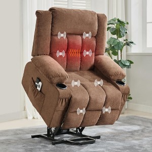 Large Recliner Chair, Manual Reclining Sofa with Massage and Heat, Comfy Sofa Chair with 3 Positions, 2 Side Pockets, 2 Front Pockets and 2 Cup Holder - 1 of 4