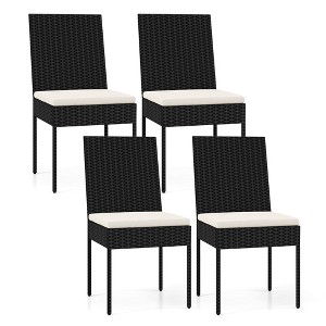 Costway Set of 4 Patio Rattan Wicker Dining Chairs Set Cushioned Seat Backrest - 1 of 4