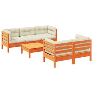 vidaXL 6 Piece Patio Sofa Set with Cushions Wax Brown Solid Wood Pine - Wax Brown - 1 of 4