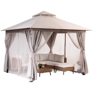 Decksplore 10'x10' Patio Gazebo with Double Roof Mosquito Net Privacy Screens - 1 of 4